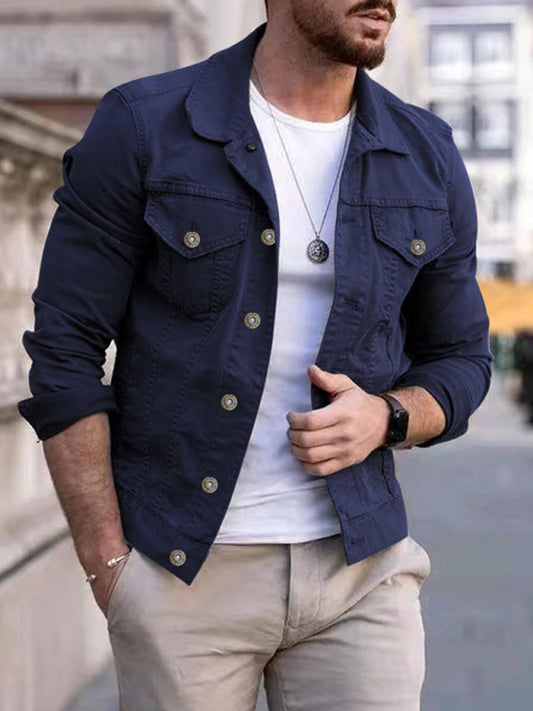 Men's Long-Sleeved Slim Multi-Pocket Button Denim Jacket